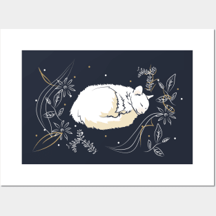 Sleepy cat and flowers Posters and Art